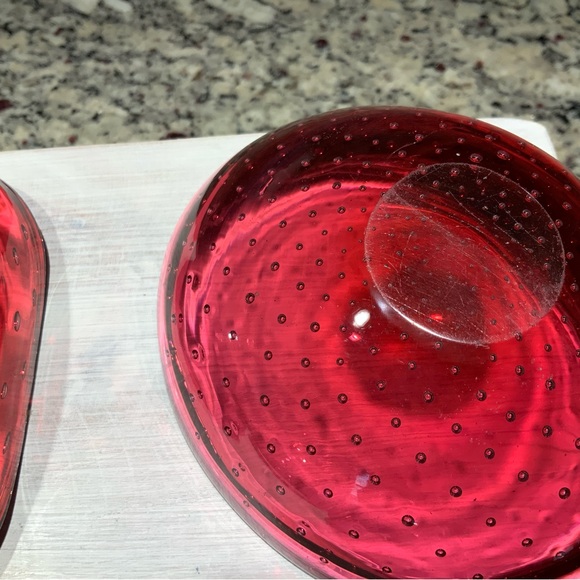 1950’S BULLICANTE CONTROLLED BUBBLE CRANBERRY MURANO GLASS BOWL. [SET OF 4] - Picture 9 of 9